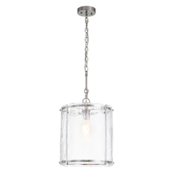 Farmhouse Clear Textured Glass Cylinder Cage Pendant