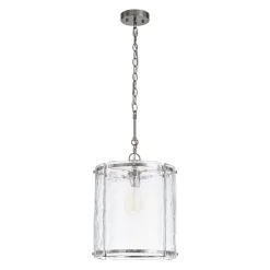 Farmhouse Clear Textured Glass Cylinder Cage Pendant