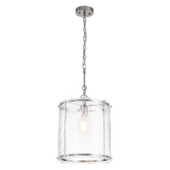 Farmhouse Clear Textured Glass Cylinder Cage Pendant