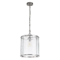 Farmhouse Clear Textured Glass Cylinder Cage Pendant