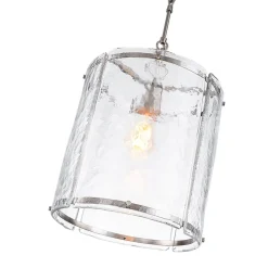 Farmhouse Clear Textured Glass Cylinder Cage Pendant