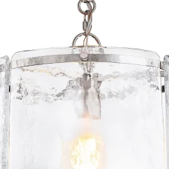 Farmhouse Clear Textured Glass Cylinder Cage Pendant