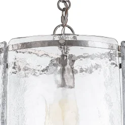 Farmhouse Clear Textured Glass Cylinder Cage Pendant