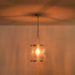Farmhouse Clear Textured Glass Cylinder Cage Pendant