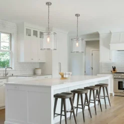 Farmhouse Clear Textured Glass Cylinder Cage Pendant