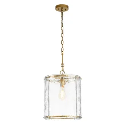 Farmhouse Clear Textured Glass Cylinder Cage Pendant