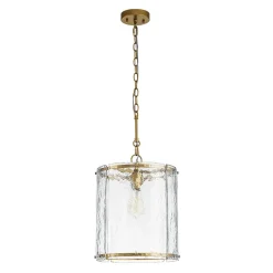 Farmhouse Clear Textured Glass Cylinder Cage Pendant