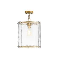Farmhouse Clear Textured Glass Cylinder Cage Pendant