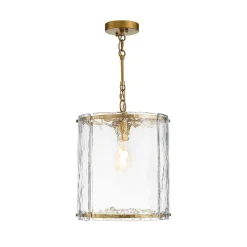 Farmhouse Clear Textured Glass Cylinder Cage Pendant