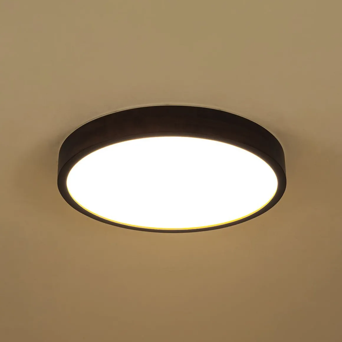 Farmhouse Dimmable LED Walnut Wood Round Flush Mount