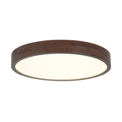 Farmhouse Dimmable LED Walnut Wood Round Flush Mount