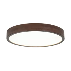 Farmhouse Dimmable LED Walnut Wood Round Flush Mount