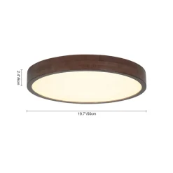 Farmhouse Dimmable LED Walnut Wood Round Flush Mount