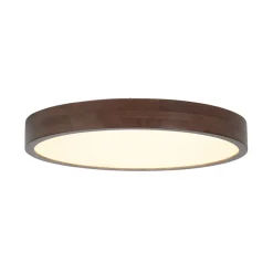 Farmhouse Dimmable LED Walnut Wood Round Flush Mount