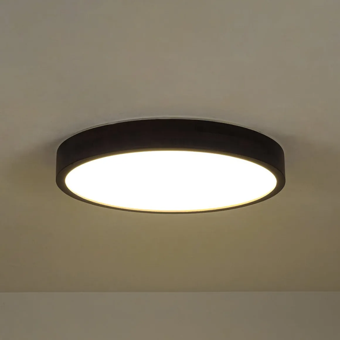 Farmhouse Dimmable LED Walnut Wood Round Flush Mount