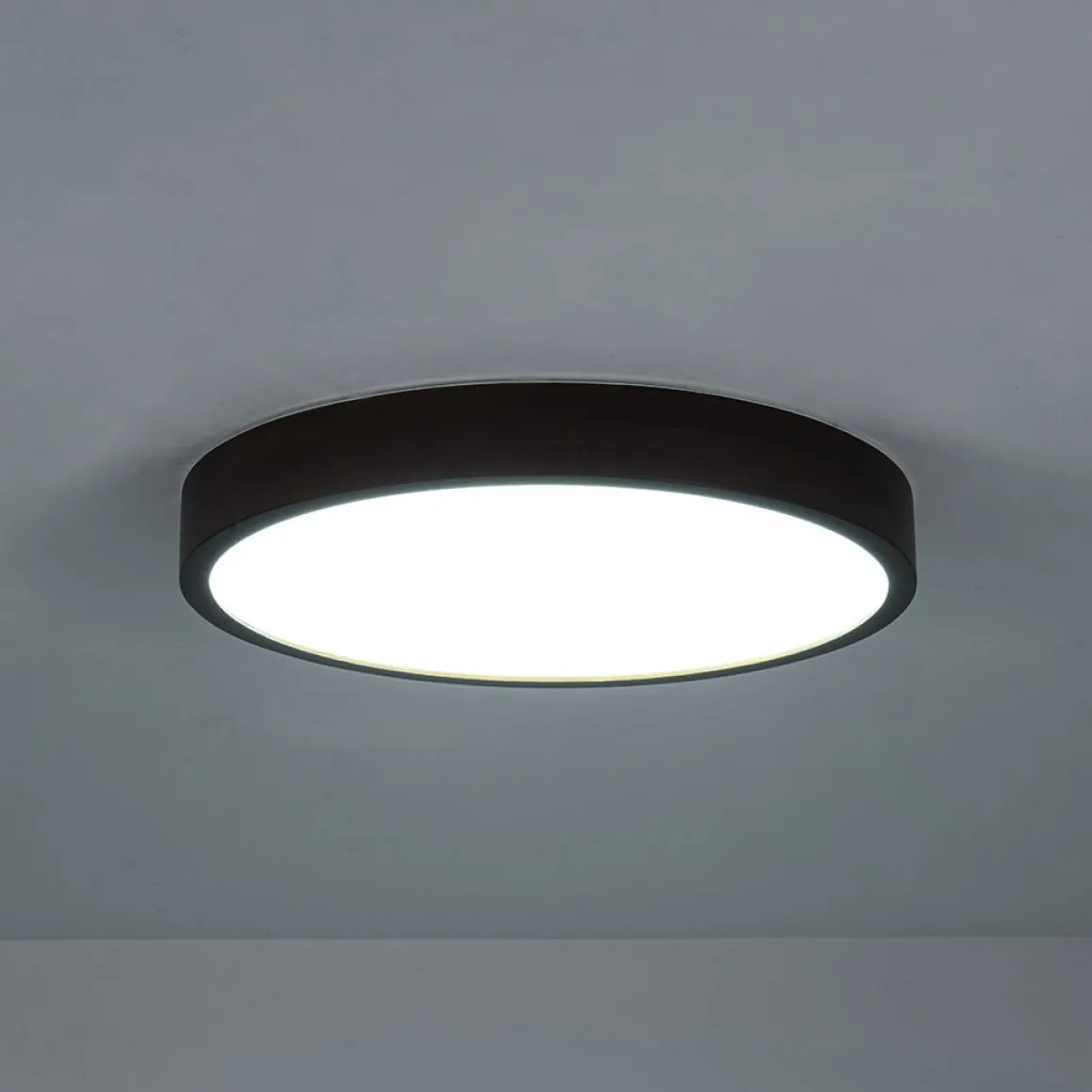 Farmhouse Dimmable LED Walnut Wood Round Flush Mount
