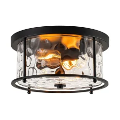 Farmhouse Hammered Glass Round Drum Flush Mount Light