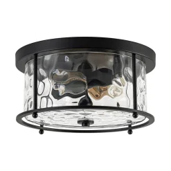 Farmhouse Hammered Glass Round Drum Flush Mount Light