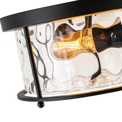 Farmhouse Hammered Glass Round Drum Flush Mount Light