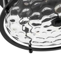 Farmhouse Hammered Glass Round Drum Flush Mount Light