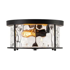 Farmhouse Hammered Glass Round Drum Flush Mount Light