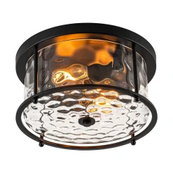 Farmhouse Hammered Glass Round Drum Flush Mount Light