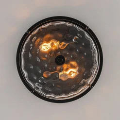 Farmhouse Hammered Glass Round Drum Flush Mount Light