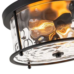 Farmhouse Hammered Glass Round Drum Flush Mount Light