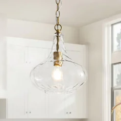 Farmhouse 1-Light Hammered Glass Bell Kitchen Pendant Light