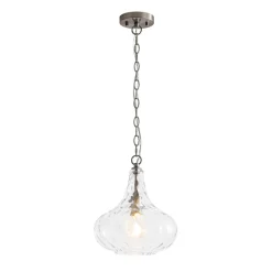 Farmhouse 1-Light Hammered Glass Bell Kitchen Pendant Light