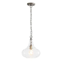Farmhouse 1-Light Hammered Glass Bell Kitchen Pendant Light