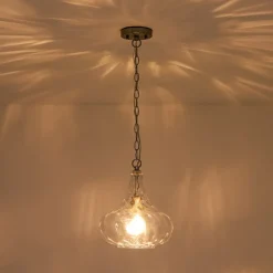 Farmhouse 1-Light Hammered Glass Bell Kitchen Pendant Light