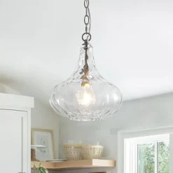 Farmhouse 1-Light Hammered Glass Bell Kitchen Pendant Light