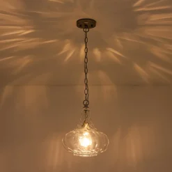 Farmhouse 1-Light Hammered Glass Bell Kitchen Pendant Light