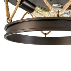Farmhouse 2-Light Hemp Rope Iron Drum Cage Flush Mount