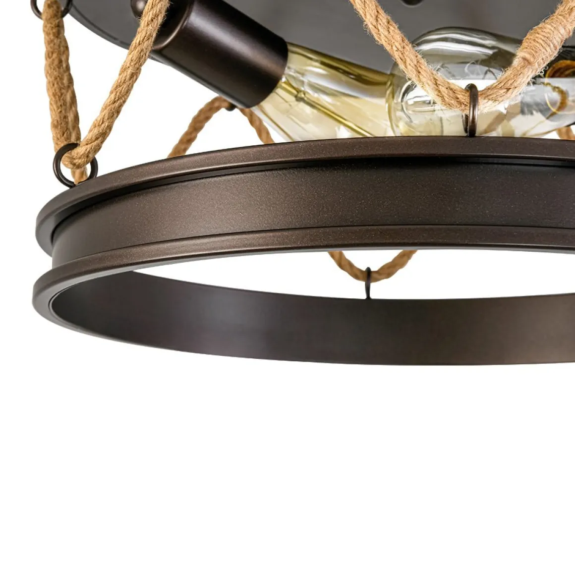 Farmhouse 2-Light Hemp Rope Iron Drum Cage Flush Mount