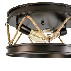 Farmhouse 2-Light Hemp Rope Iron Drum Cage Flush Mount