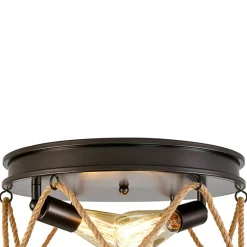 Farmhouse 2-Light Hemp Rope Iron Drum Cage Flush Mount