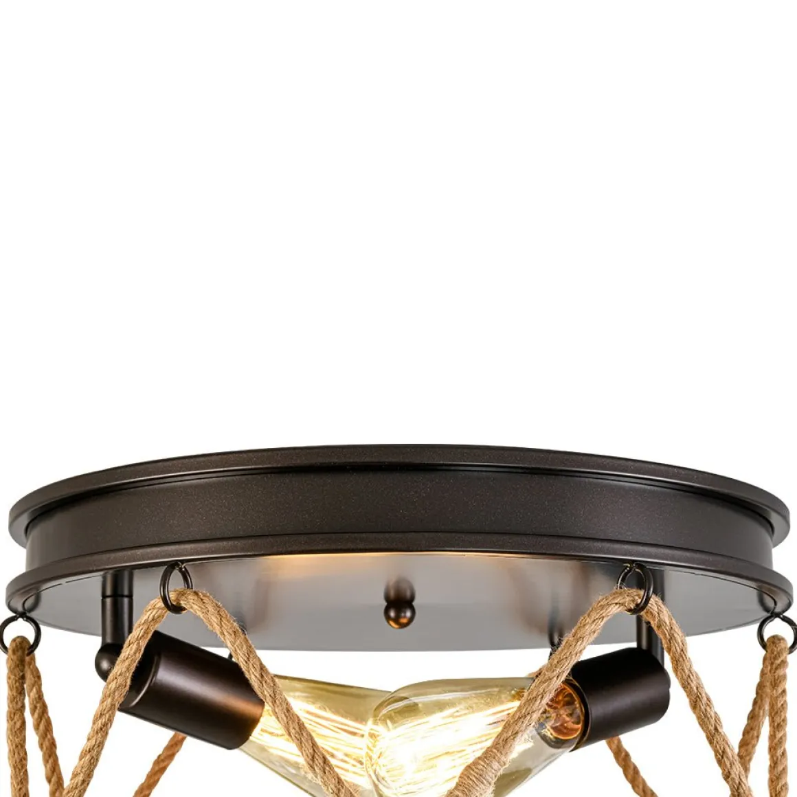 Farmhouse 2-Light Hemp Rope Iron Drum Cage Flush Mount
