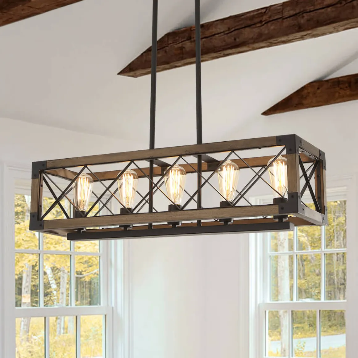Farmhouse 5-Light Rectangle Wood Chandelier