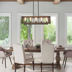 Farmhouse 5-Light Rectangle Wood Chandelier