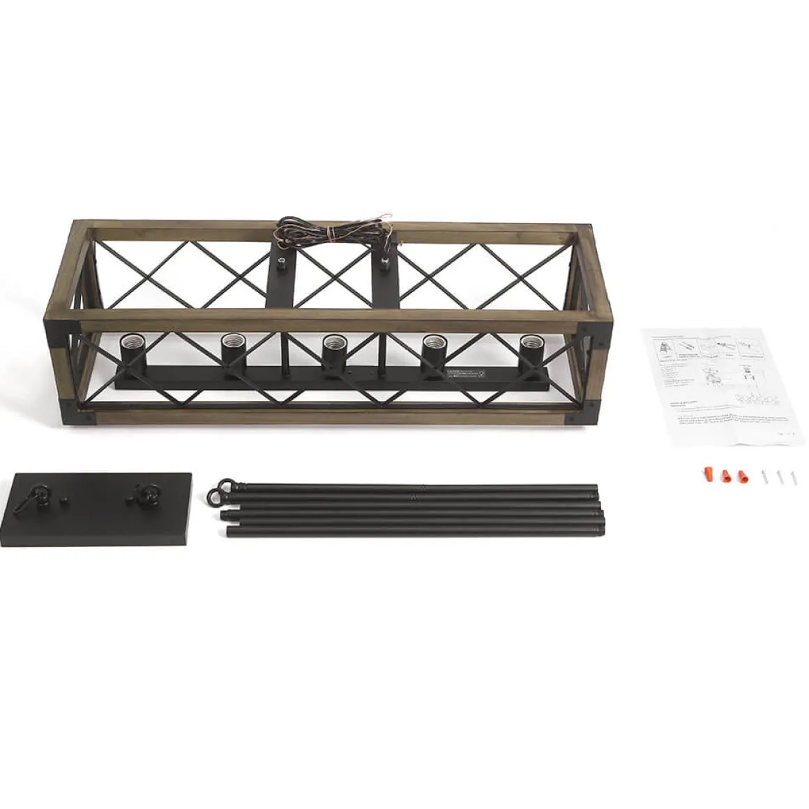 Farmhouse 5-Light Rectangle Wood Chandelier