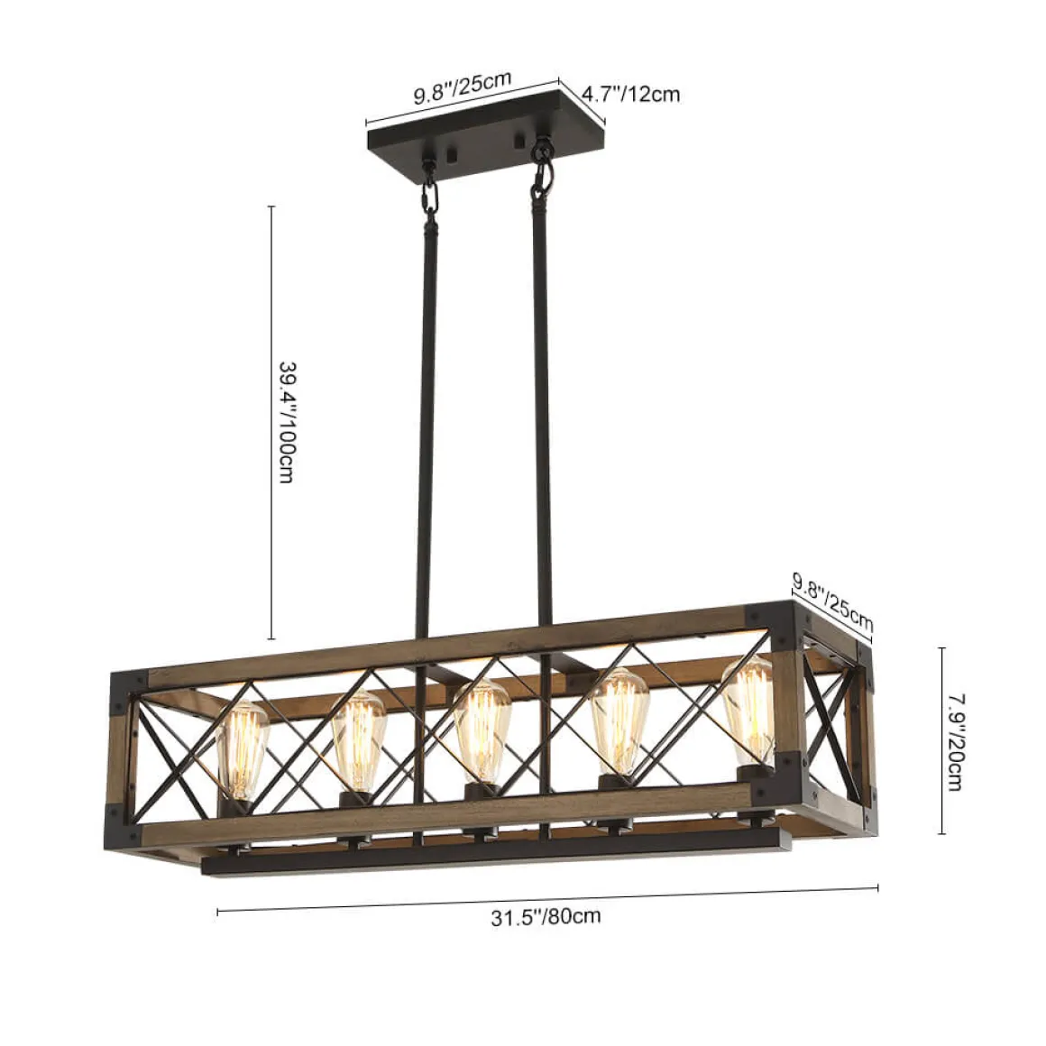 Farmhouse 5-Light Rectangle Wood Chandelier