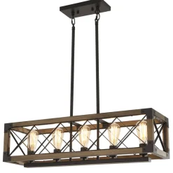Farmhouse 5-Light Rectangle Wood Chandelier