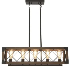 Farmhouse 5-Light Rectangle Wood Chandelier