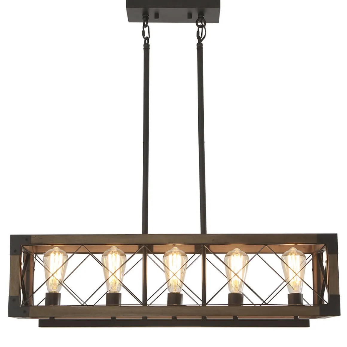 Farmhouse 5-Light Rectangle Wood Chandelier