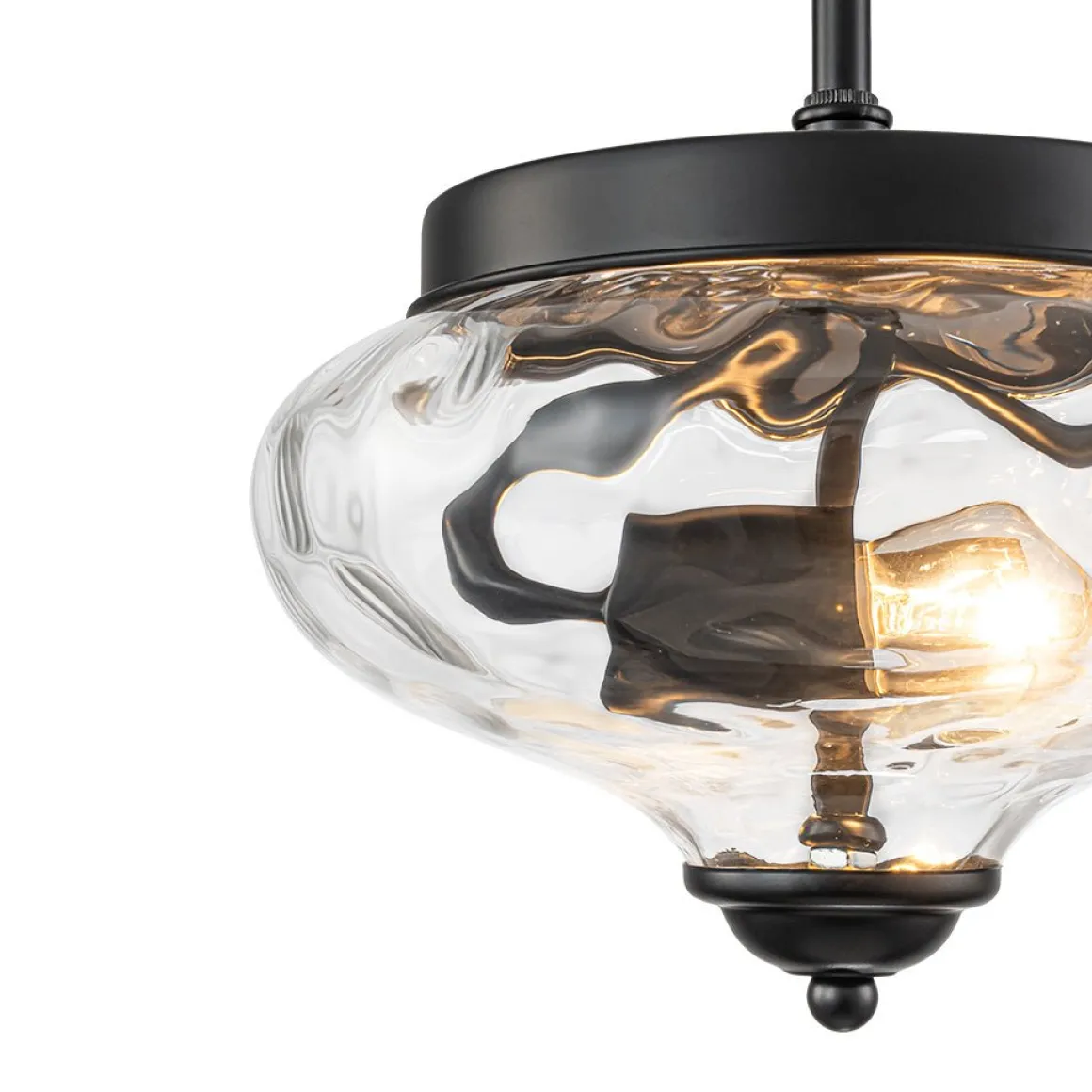 Farmhouse 2-light Round Hammered Glass Pendant Light