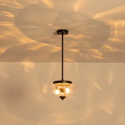 Farmhouse 2-light Round Hammered Glass Pendant Light