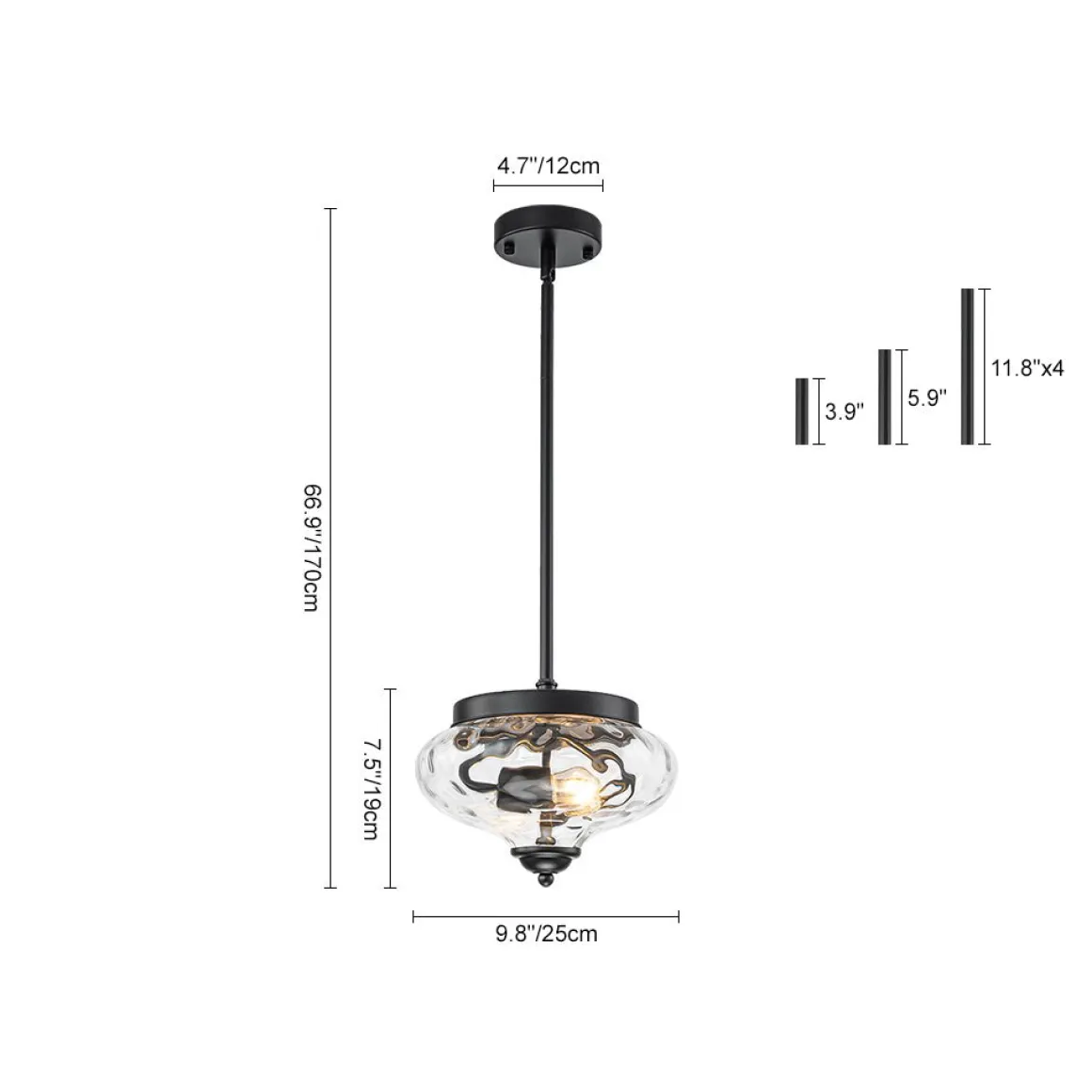 Farmhouse 2-light Round Hammered Glass Pendant Light