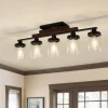 Farmhouse Linear Glass Wooden Kitchen Island Ceiling Light